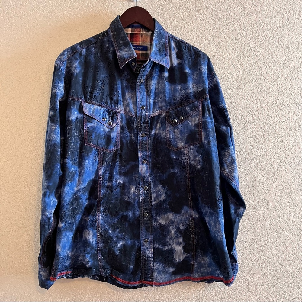Georg Roth Los Angeles Blue Pearl Snap Button Down Shirt Size XXL